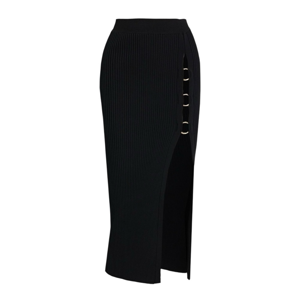 NICHOLAS
Embellished ribbed-knit midi skirt
